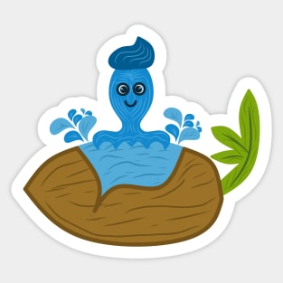 squid swimming on coconut Sticker